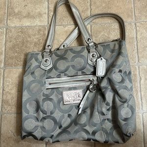 Vintage Coach Poppy Tote Sparkly Silver